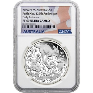 2024 P125 $1 Australia Perth Mint 125th Anniversary Coin NGC PF69 UC Early Releases Flag Label