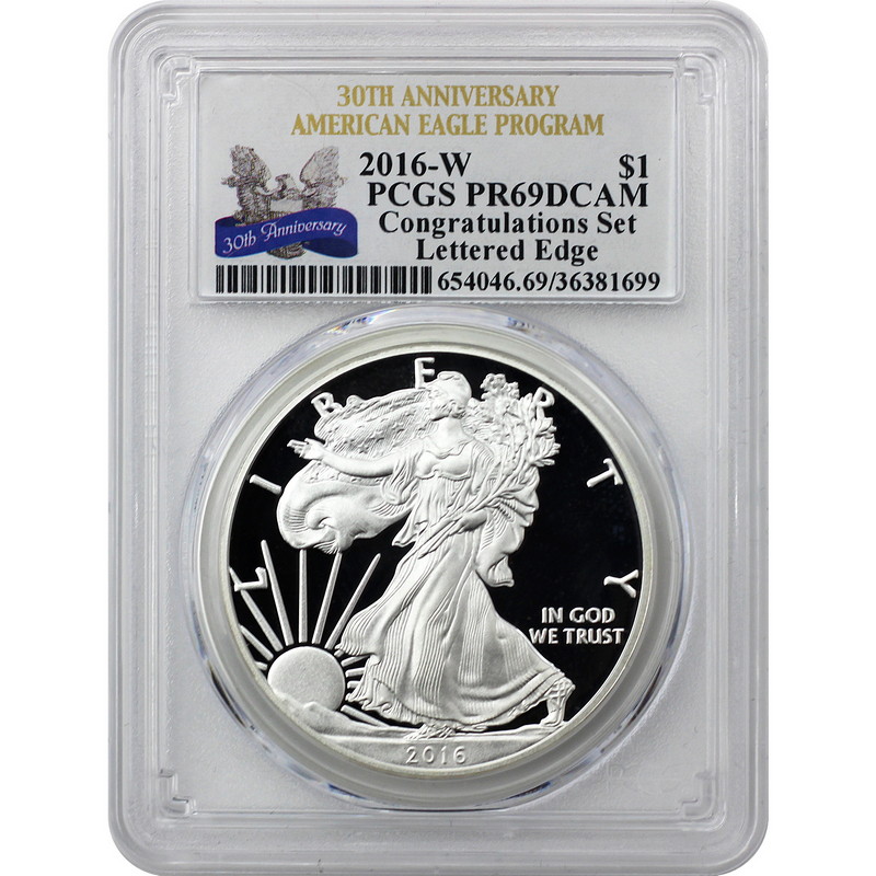 The Coin Vault 2016 W Silver Eagle Pcgs Pr69 Dcam Congratulations Set 30th Anniversary Label