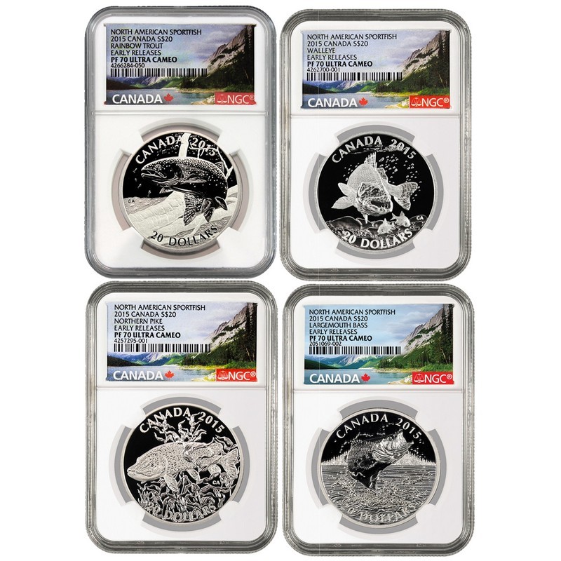 2015 Rainbow Trout NGC PF 70 Early Releases Canada 20 Dollars Silver Coin 
