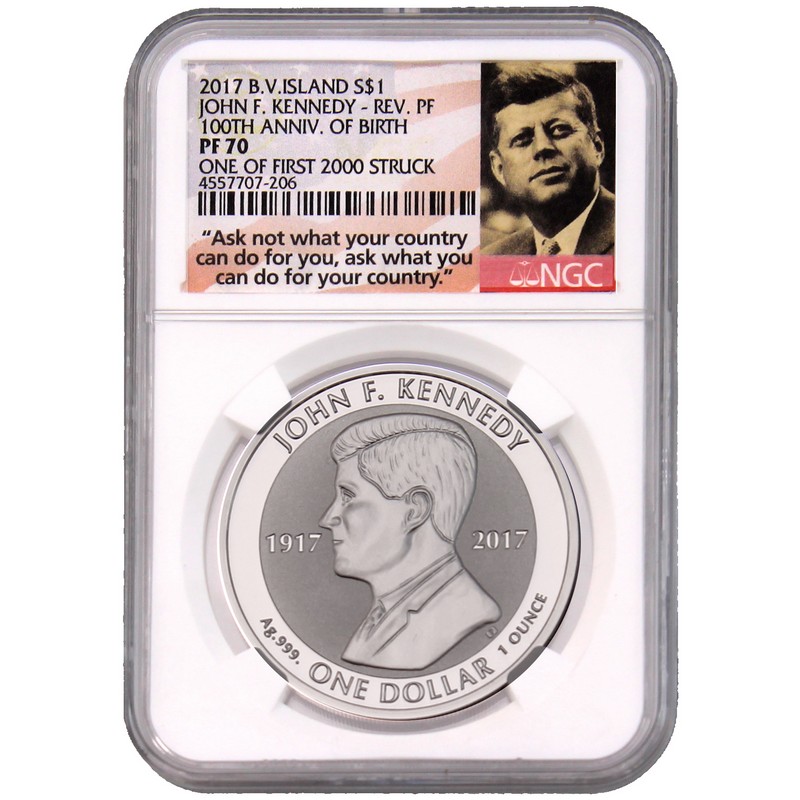 2017 British Virgin Islands JOHN F KENNEDY 1 oz Reverse Proof Silver Coin JFK $1
