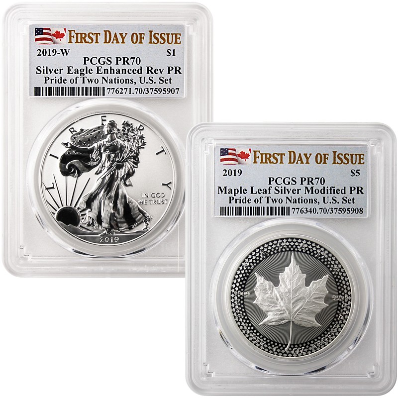 PCGS PR70 2019 Pride of Two Nations Enhanced Reverse Proof US Silver Eagle