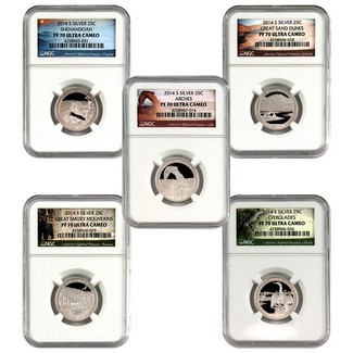2014 5pc ATB Silver Proof Quarters Set NGC PF70 UC Picture Label