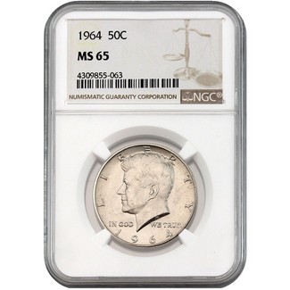 1964 90% Silver Kennedy Half Dollar NGC MS65 Brown Label