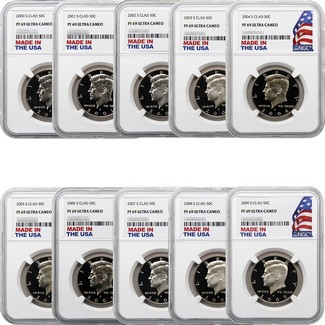 2000-2009 S Clad Proof Kennedy Half Dollar Set NGC PF69 Ultra Cameo Made in the USA Holder