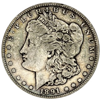 1891 S Morgan 90% Silver Dollar in VG/VF condition