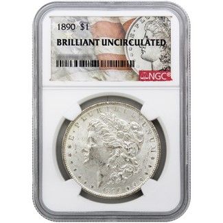 1890-P Morgan Silver Dollar NGC Brilliant Uncirculated Morgan / Flag Label