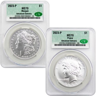 2023 Morgan & Peace Silver Dollar Set CAC MS70 Advance Delivery CAC Label