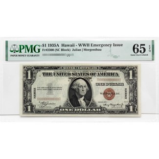 1935A $1 Silver Certificate Hawaii Note PMG Gem Uncirculated 65 Exceptional Paper Quality