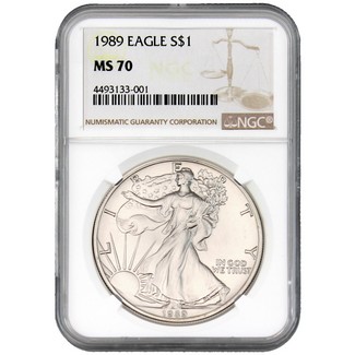 1989 Silver Eagle NGC MS70 Brown Label