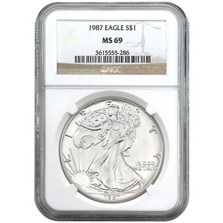 1987 Silver Eagle NGC MS69 Brown Label