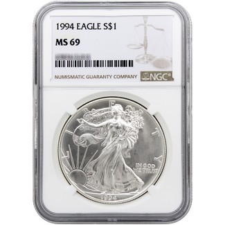 1994 Silver Eagle NGC MS69 Brown Label