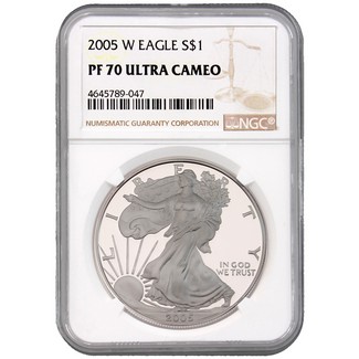 2005 W Proof Silver Eagle NGC PF70 Ultra Cameo Brown Label