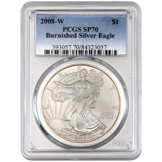 2008 W Burnished Silver Eagle PCGS SP70 Blue Label