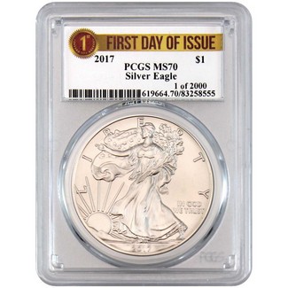2017 Silver Eagle PCGS MS70 First Day of Issue 1 of 2000 First Label