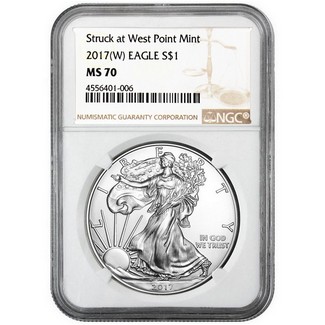 2017 (W) Silver Eagle Struck at West Point NGC MS70 Brown Label