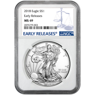 2018 Silver Eagle NGC MS69 Early Releases Blue Label