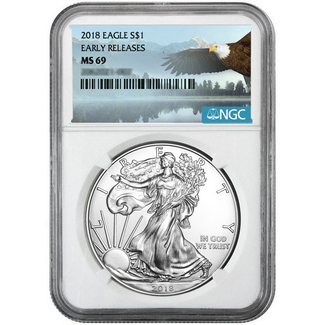 2018 1oz Silver Eagle NGC MS69 Early Releases Eagle Label