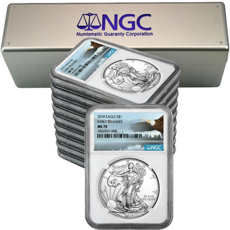 2018 Silver Eagle NGC MS70 ER Eagle Label (10 Count) + NGC Box