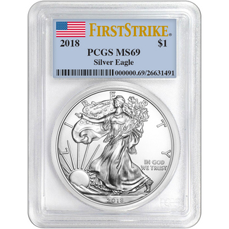 2018 Silver Eagle PCGS MS69 First Strike Flag Label