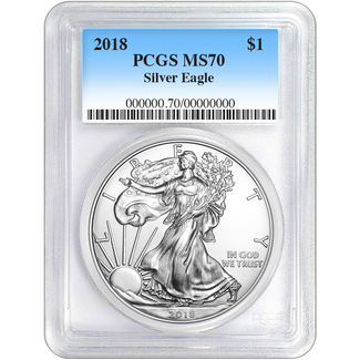 2018 1oz Silver Eagle PCGS MS70 Blue Label