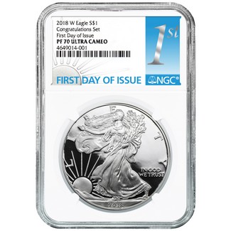 2018 W 'Congratulations Set' Proof Silver Eagle NGC PF70 UC 1st Day Issue