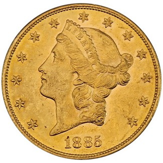 1885 S $20 Gold Liberty AU-BU in Cap in Box