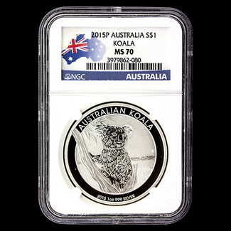 2015 P Australia $1 Silver Koala NGC MS70 Country label