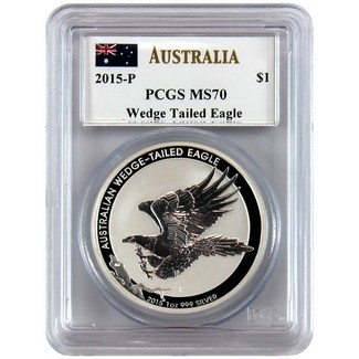 2015 $1 Silver BU Australian Wedge Tailed Eagle PCGS MS70 Mercanti