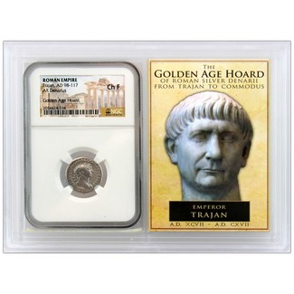 Roman Empire Trajan AD 98-117 AR Denarius NGC Choice Fine Golden Age Hoard