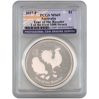 2017 Australia Lunar Series Rooster Silver 1 oz PCGS MS69 1 of First 1000 Struck