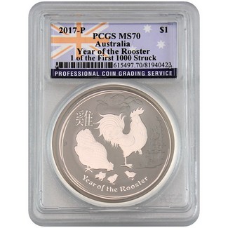 2017 Australia Lunar Series Rooster Silver 1 oz PCGS MS70 1 of First 1000 Struck