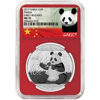 2017 Silver China Panda NGC MS70 ER Red Core Panda Label