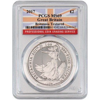 2017 £2 Great Britain 1oz Silver Britannia PCGS MS69 Flag Label