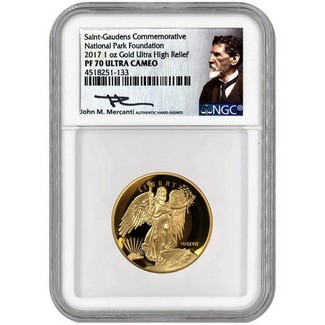 2017 1oz Proof Gold Ultra High Relief Winged Liberty NGC PF70 Mercanti Signed