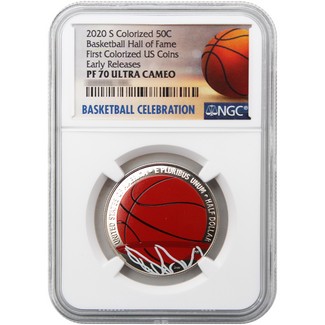 2020 S Colorized Clad Half Dollar Basketball Hall of Fame NGC PF70 UC ER Basketball Celebration Label