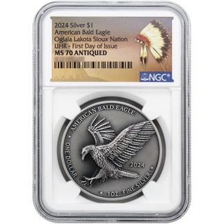 2024 Oglala 1oz Silver Antiqued North American Eagle Series Double Eagle NGC MS70 FDI UHR N.A. Label
