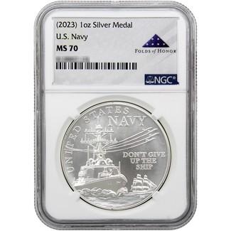 (2023) Armed Forces Silver Medal Program US Navy 1oz Silver Medal NGC MS70 Folds of Honor Label