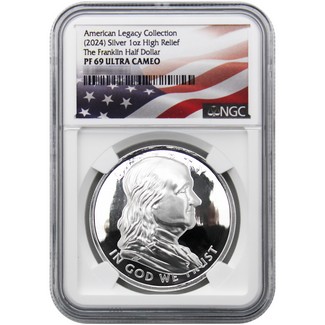 American Legacy Collection (2024) "The Franklin Half" Proof 1oz Silver HR NGC PF69 UC Flag Label