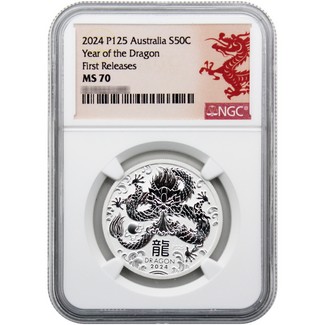 2024 P125 Year Of The Dragon 1/2 oz Silver Coin NGC MS70 First Releases Dragon Label White Core