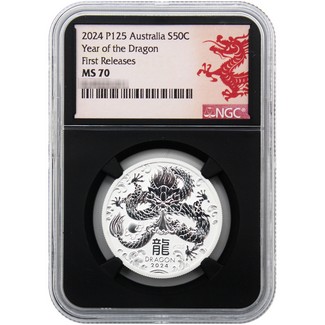 2024 P125 Year Of The Dragon 1/2 oz Silver Coin NGC MS70 First Releases Dragon Label Black Core