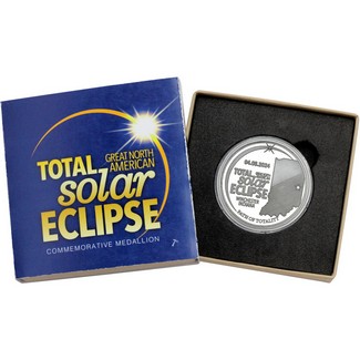 2024 Great North American Total Solar Eclipse 1oz Silver Medallion in Gift Box