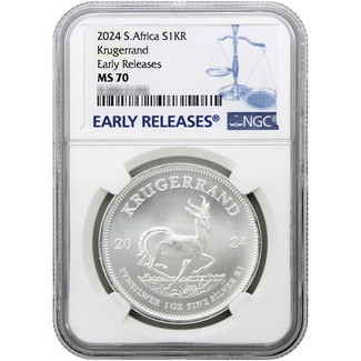 2024 South Africa Silver Krugerrand NGC MS70 Early Releases Blue Label