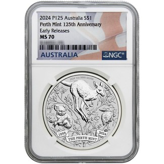 2024 P125 $1 Australia Perth Mint 125th Anniversary Coin NGC MS70 Early Releases Flag Label