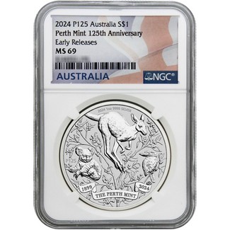 2024 P125 $1 Australia Perth Mint 125th Anniversary Coin NGC MS69 Early Releases Flag Label