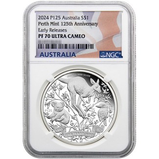 2024 P125 $1 Australia Perth Mint 125th Anniversary Coin NGC PF70 UC Early Releases Flag Label