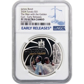 2024 $1 Tuvalu 50 Years James Bond "The Man with the Golden Gun" NGC PF70 UC ER Blue Label