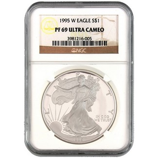1995 W Proof Silver Eagle NGC PF69 Ultra Cameo Brown Label