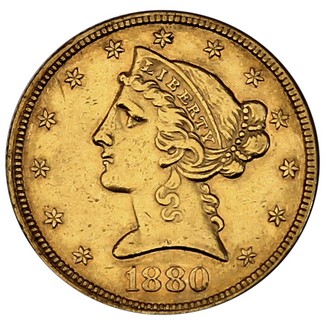 1880 $5 Gold Liberty XF/AU Condition