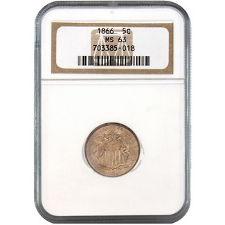 1866 Shield Nickel NGC MS-63 with Rays