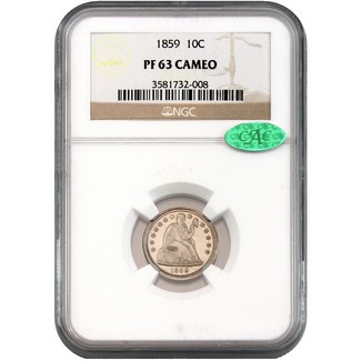 1859 Proof Seated Liberty Dime NGC PF-63 CAMEO (CAC)